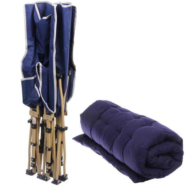 Раскладушка кемпинговая складная с матрасом 188*66*49 см, серый-синий