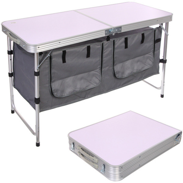 Стол кемпинговый складной 120*47*54-70 см, с 2-мя подвесными отделениями